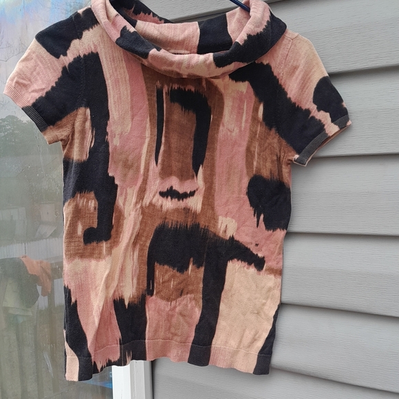 Ann Taylor Women Medium Abstract Print Cowl Neck Top In Black Pink Brown - Picture 1 of 4